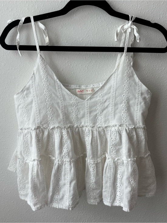 ROMWE Tops - ROMWE White Eyelet Tie-Shoulder Peplum Camisole